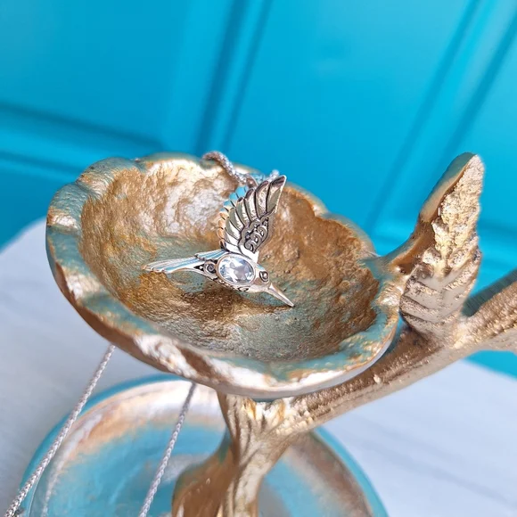 Metal Jewelry Display Stand Holder Bird on a Branch Birds Nest Gold Silver NEW - Picture 5 of 13